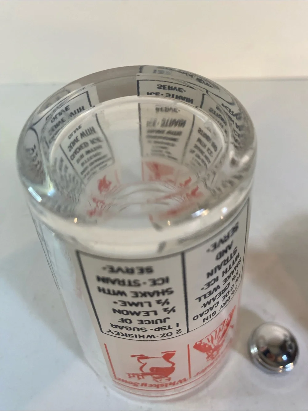 Vintage Mid-Century 'Salute to Your Health' Recipe Frosted Glass Cocktail Shaker